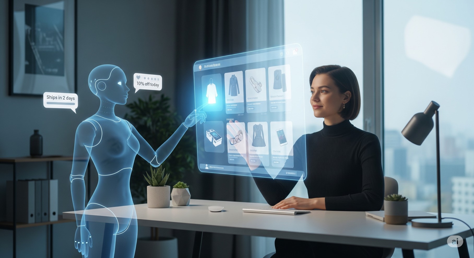 online shopper receiving real-time product suggestions and shipping updates from an AI chatbot to reduce cart abandonment and boost e-commerce sales